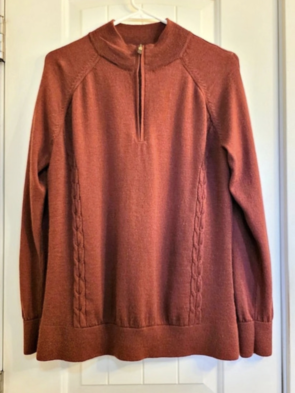 Orvis Rust Cable Knit Quarter-Zip Sweater